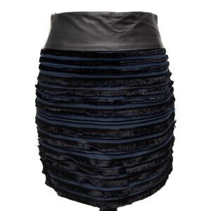 rag & bone Blue Lambskin Leather Layered Fringe Mini Skirt Size 2
